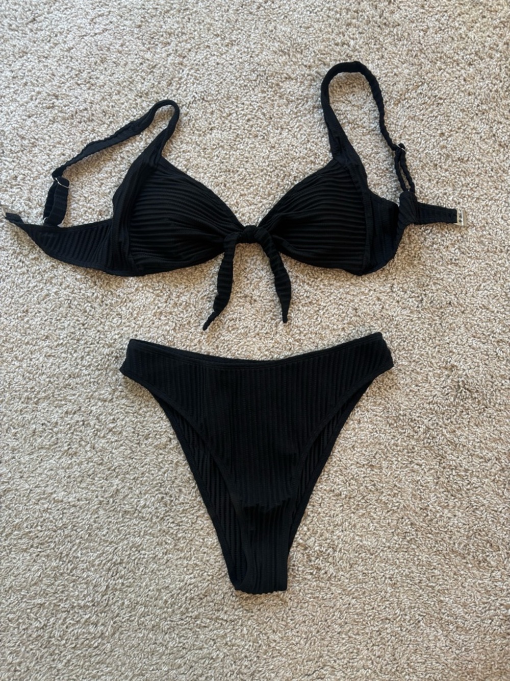 Ribbed Black Two-Piece Bikini Set